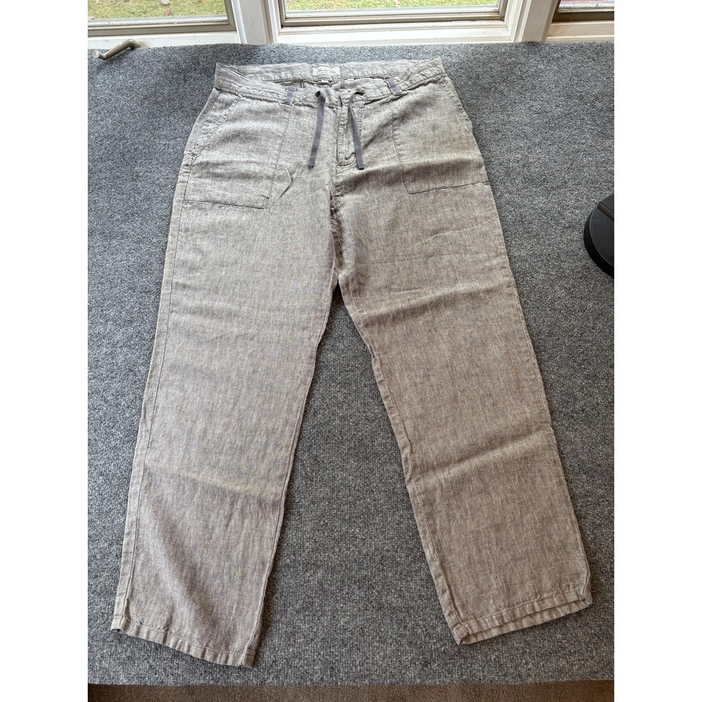 Madda Fella Pants Mens Large Gray Linen Drawstring Beach Casual‎ Relaxed Fit